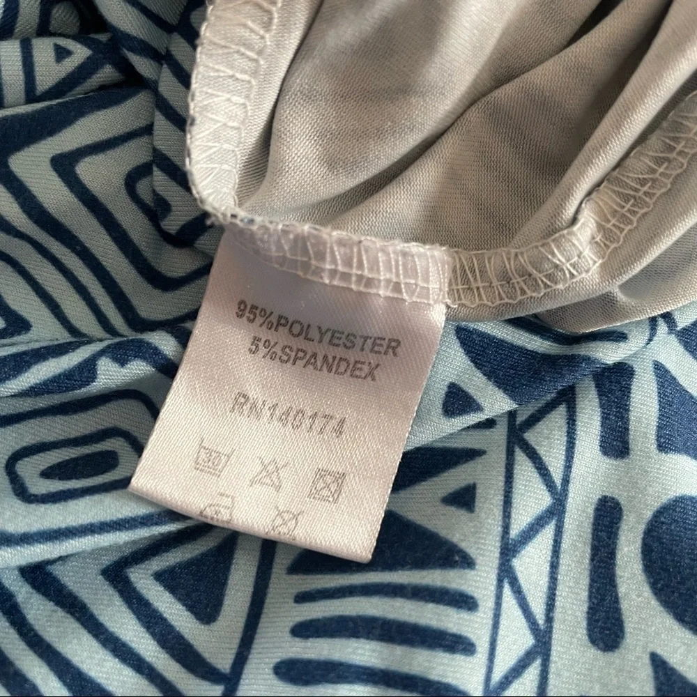 R&B Collection blue geo print scoop neck short sleeve relaxed fit Dress Large - Picture 7 of 10
